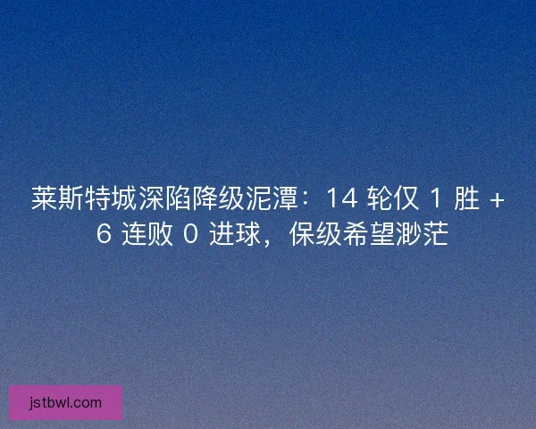 莱斯特城深陷降级泥潭：14 轮仅 1 胜 + 6 连败 0 进球，保级希望渺茫